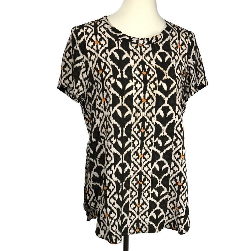 Acrobat Silk Blouse Short Sleeve Round Neck Abstract  Print Size Small